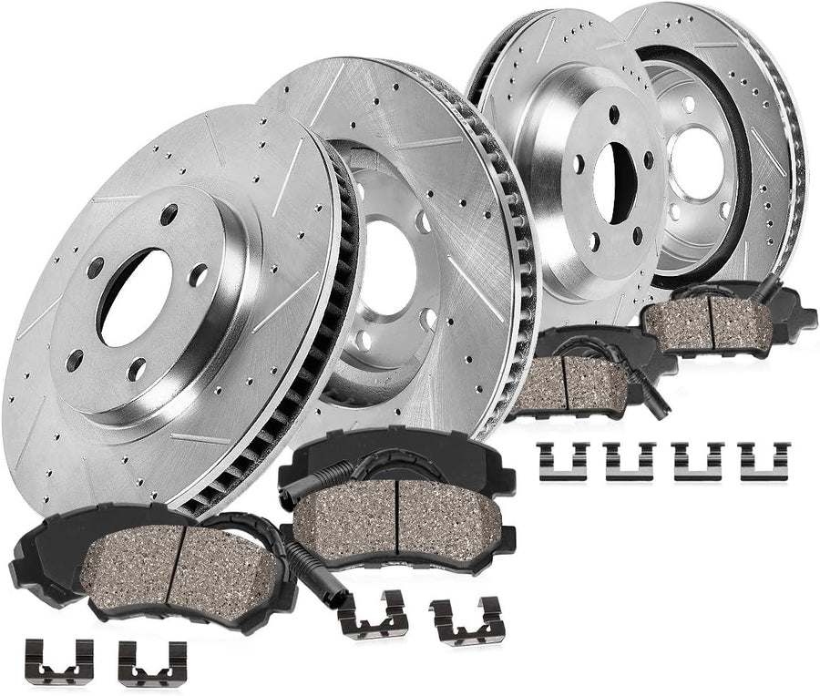 Callahan Brake Parts Front and Rear Brake Kit For 2011 2012 2013 2014 2015 2016 2017 BMW X3 Drilled and Slotted Brake Rotors and Ceramic Brake Pads with Sensor Wires