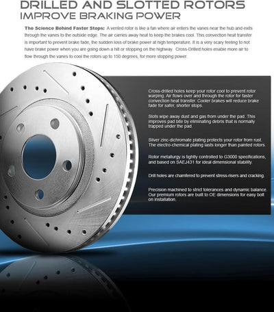 Callahan Brake Parts Front and Rear Brake Kit For 2011 2012 2013 2014 2015 2016 2017 BMW X3 Drilled and Slotted Brake Rotors and Ceramic Brake Pads with Sensor Wires