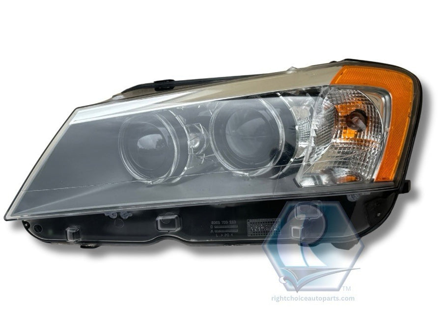 A BMW X3 left side AFS Adaptive HID Xenon headlight assembly with clear lens and black housing.